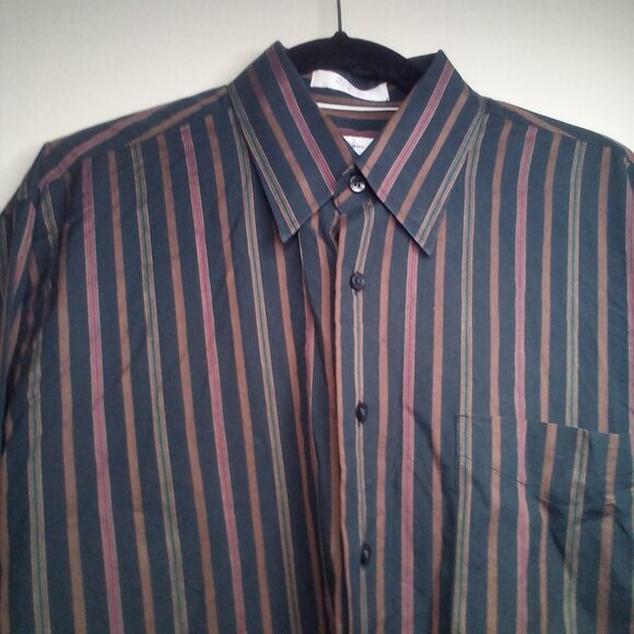 Alan Flusser Shirt L Button Down Long Sleeve Stripe Green Brown - Picture 7 of 14